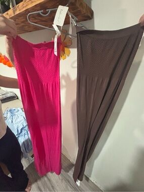 Women's Pink and brown strapless dresses